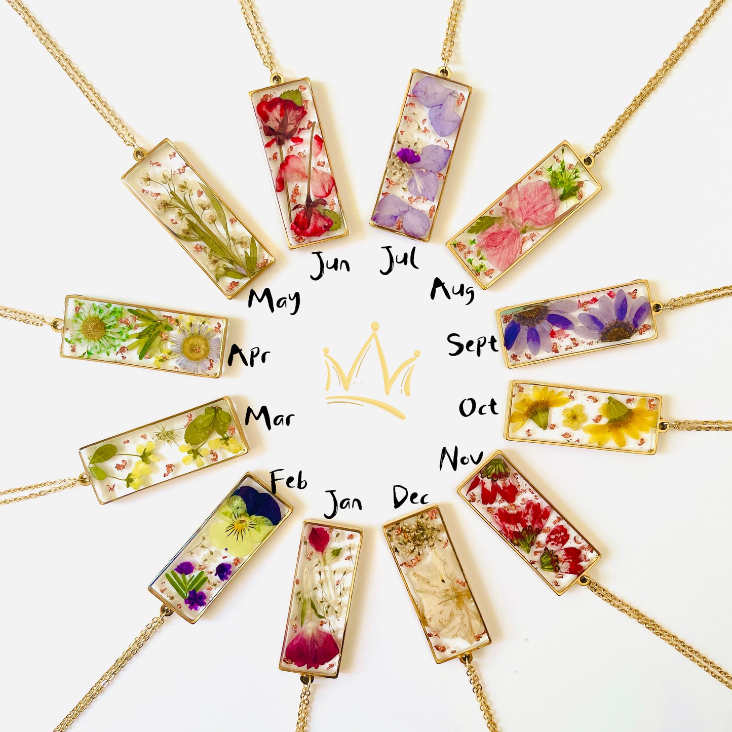 Personalized Rectangular Birth Flower Necklace - Modern Elegance Meets Natural Charm