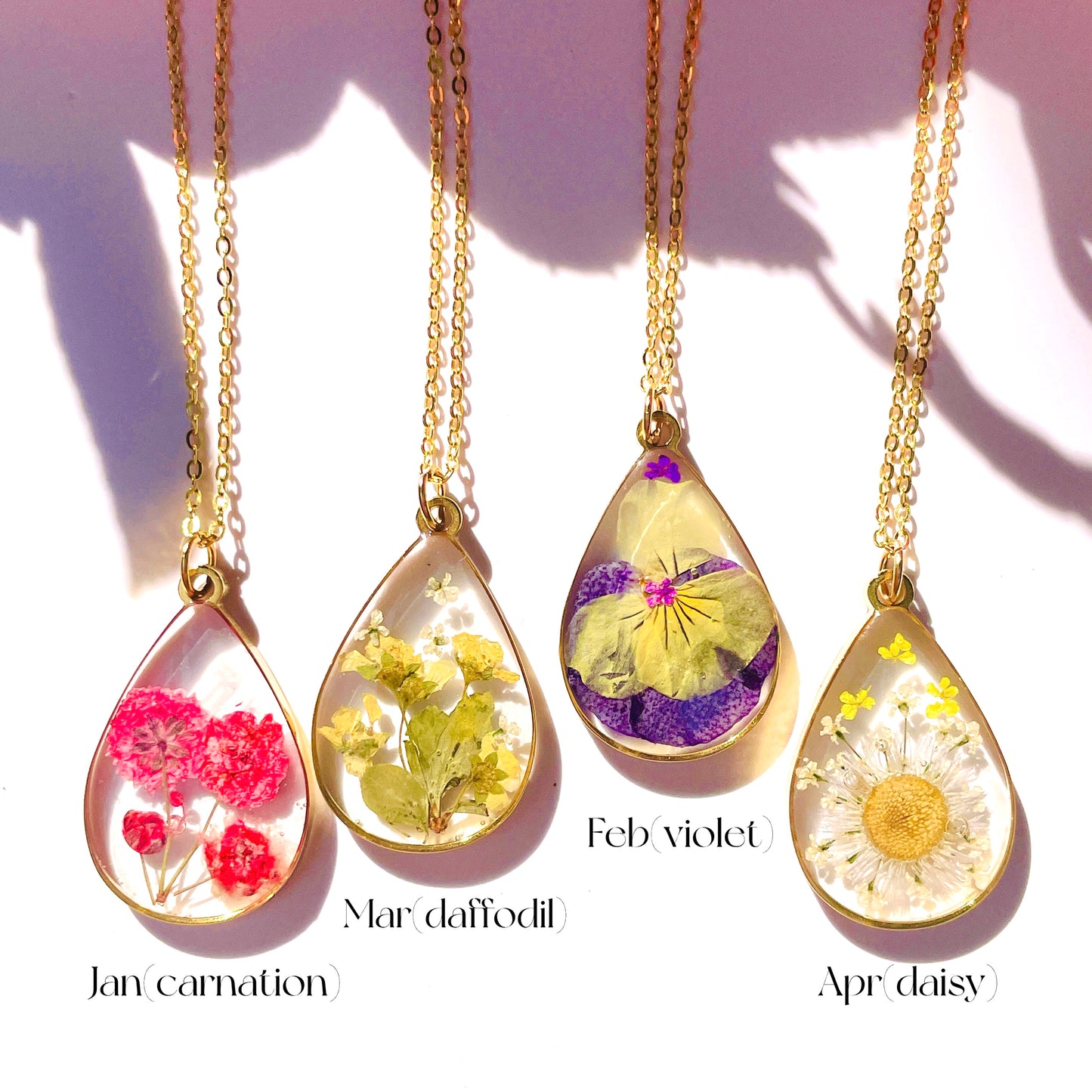 Custom Raindrop Birth Flower Necklace - A Drop of Nature's Essence