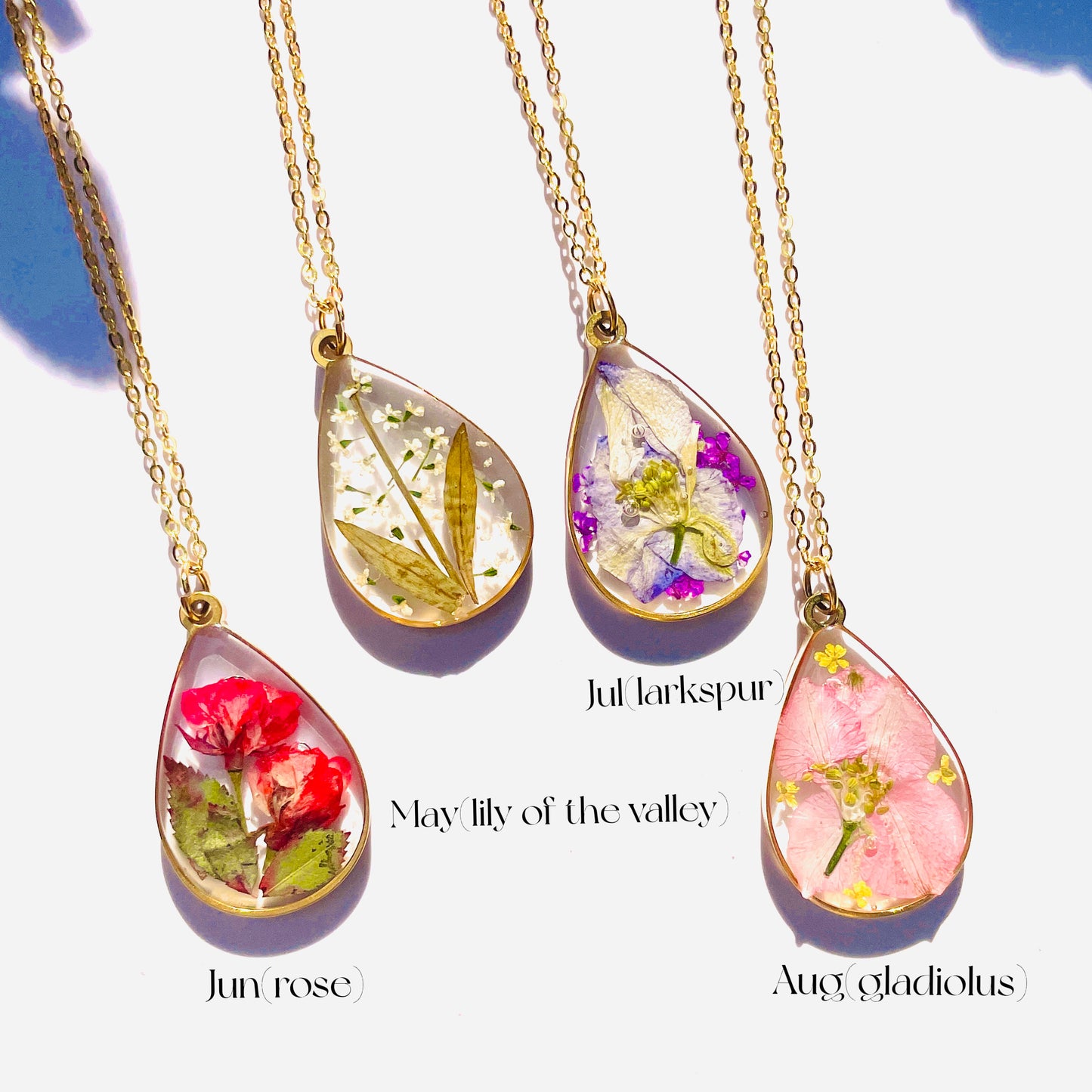 Custom Raindrop Birth Flower Necklace - A Drop of Nature's Essence