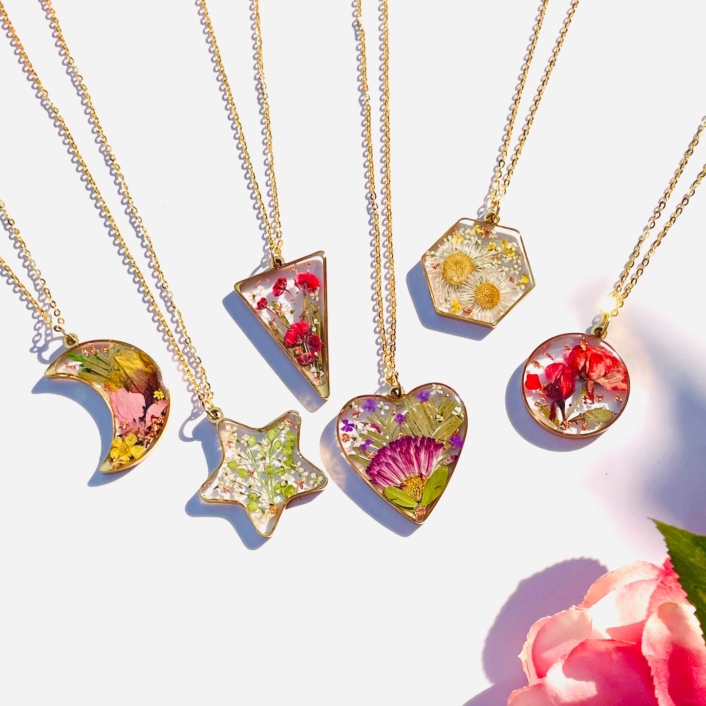 Custom Birth Flower Pendants in Diverse Shapes