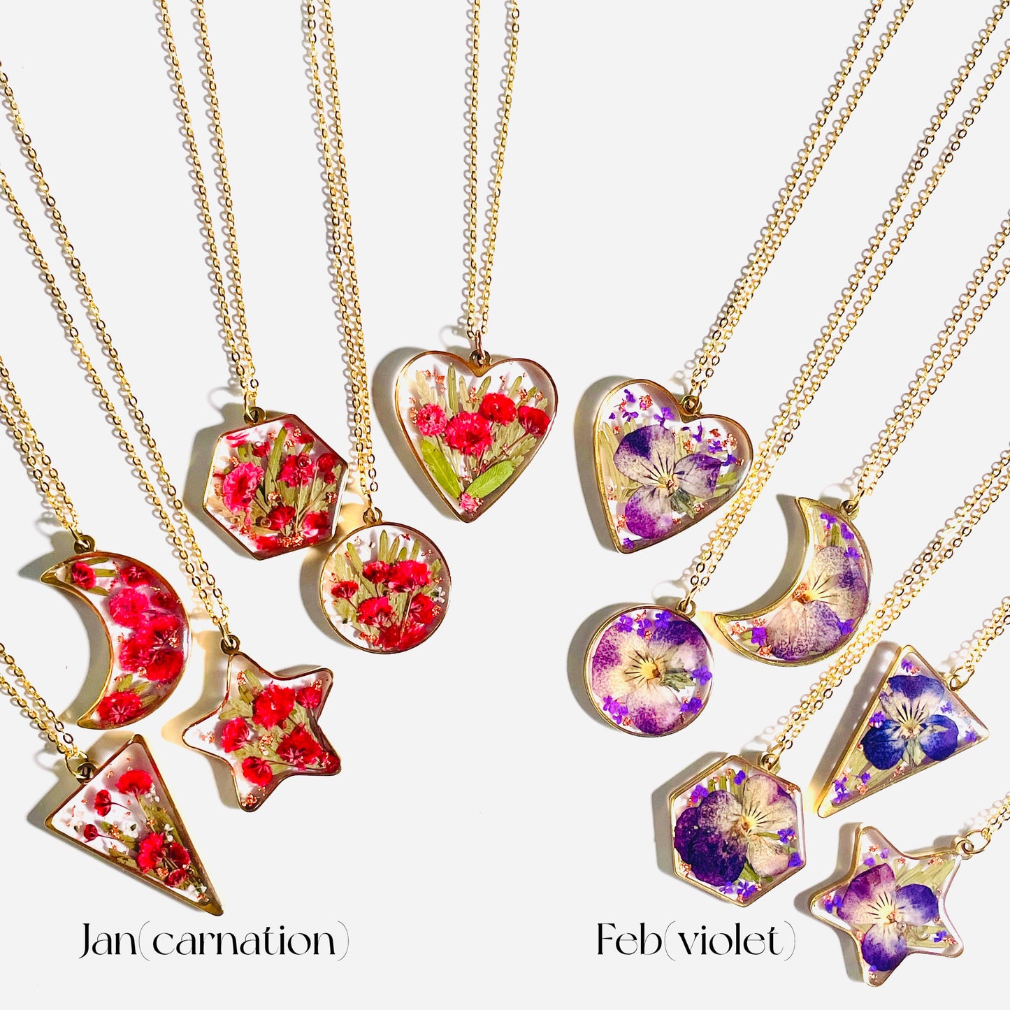 Custom Birth Flower Pendants in Diverse Shapes