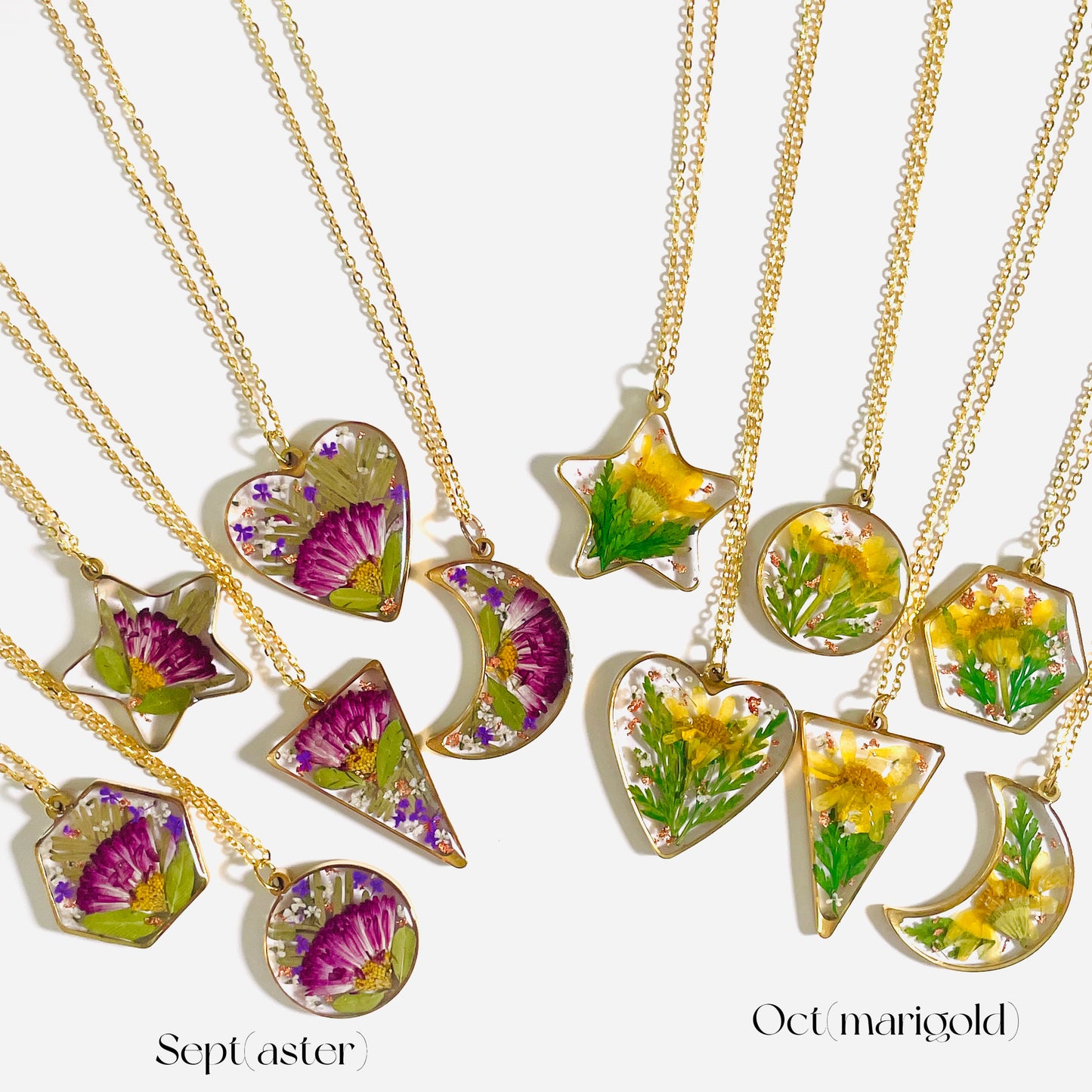 Custom Birth Flower Pendants in Diverse Shapes