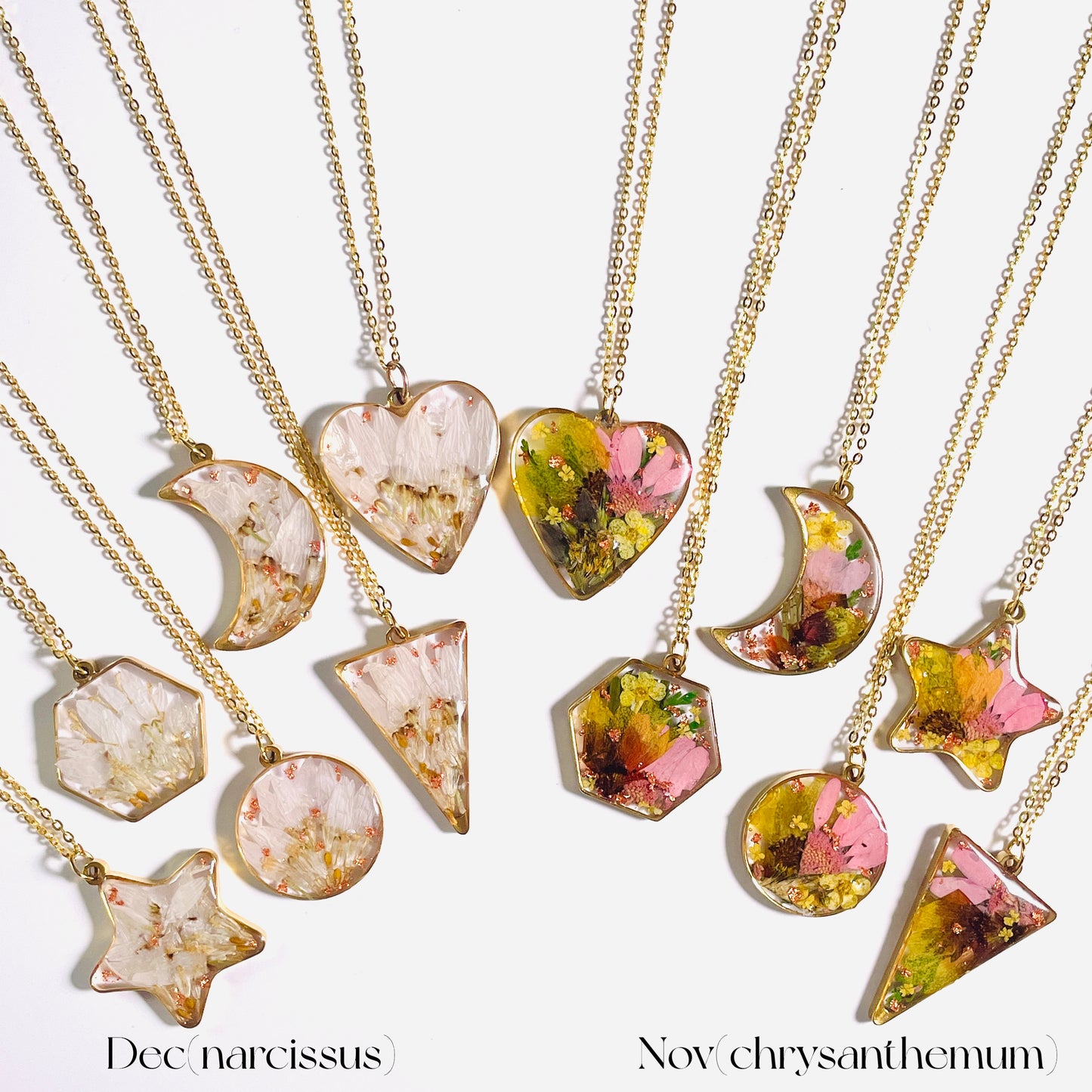 Custom Birth Flower Pendants in Diverse Shapes