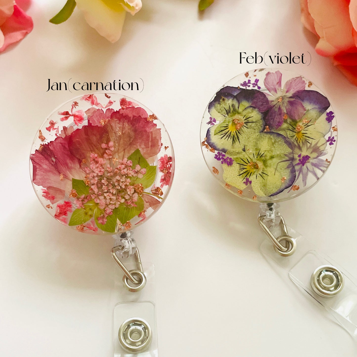 Custom Birth Flower Badge Reel With ID Holder– Embrace Nature's Elegance at Work