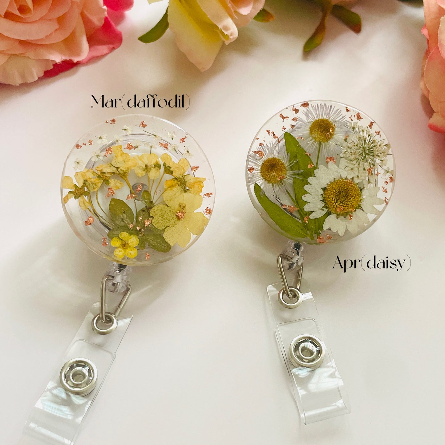 Custom Birth Flower Badge Reel With ID Holder– Embrace Nature's Elegance at Work