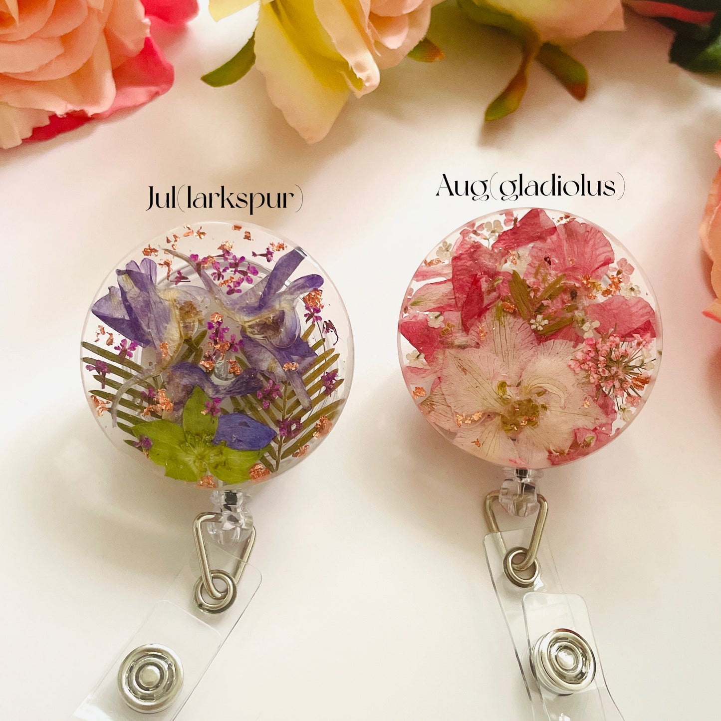 Custom Birth Flower Badge Reel With ID Holder– Embrace Nature's Elegance at Work