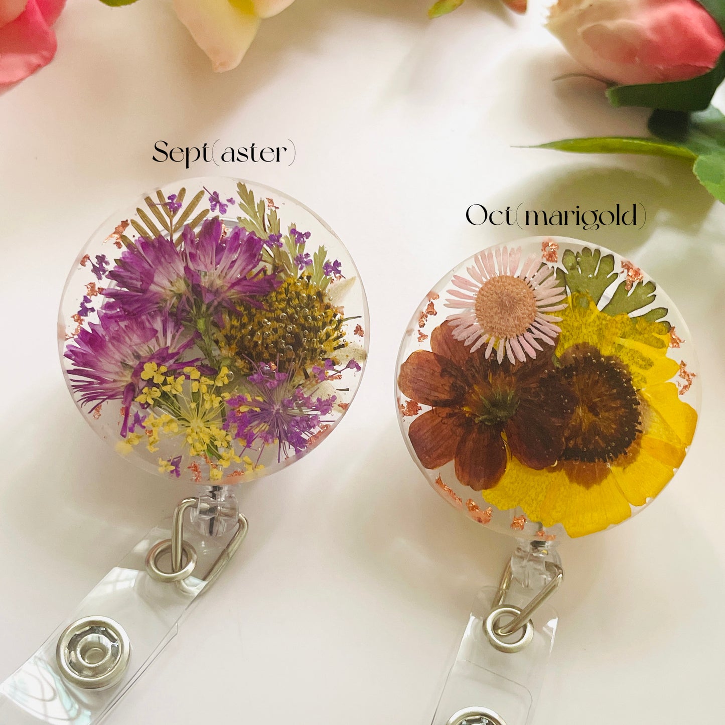 Custom Birth Flower Badge Reel With ID Holder– Embrace Nature's Elegance at Work