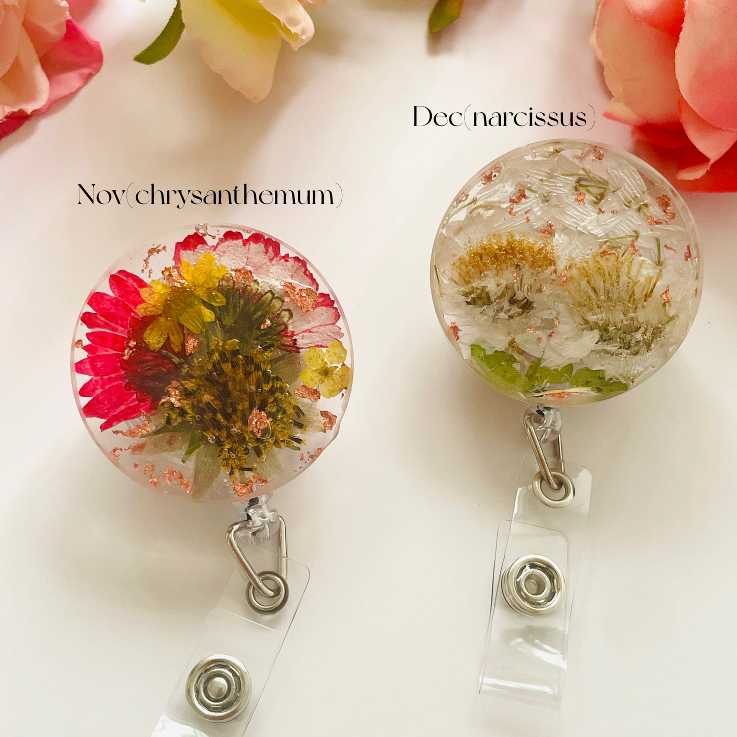 Custom Birth Flower Badge Reel With ID Holder– Embrace Nature's Elegance at Work