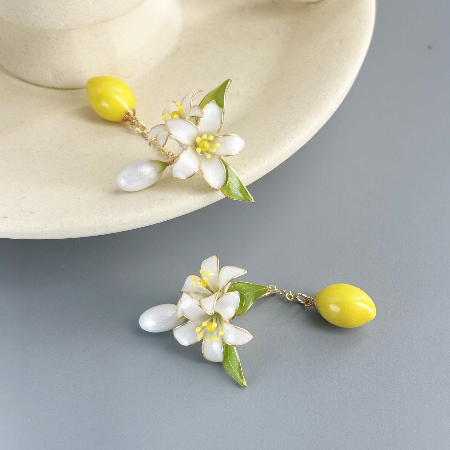 Fruit Food Lemon Earrings, Cute Kawaii Nature Fairy Earrings, Wire Wrapped Resin Plant Dangle Drop Jewelry, Mothers day gift for Her