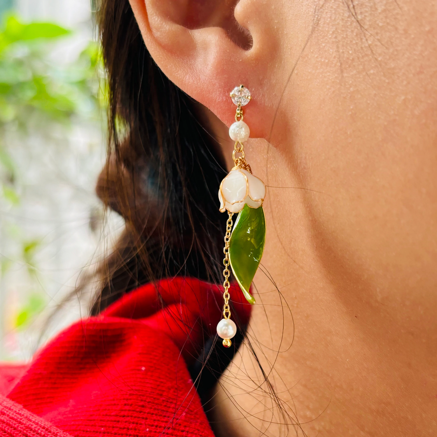 Lily of the Valley Flower Dangle Earrings, Handmade Nature Fairy Wire Wrapped Resin Jewelry, Cute Kawaii Floral Drop Earrings, Gift for Her