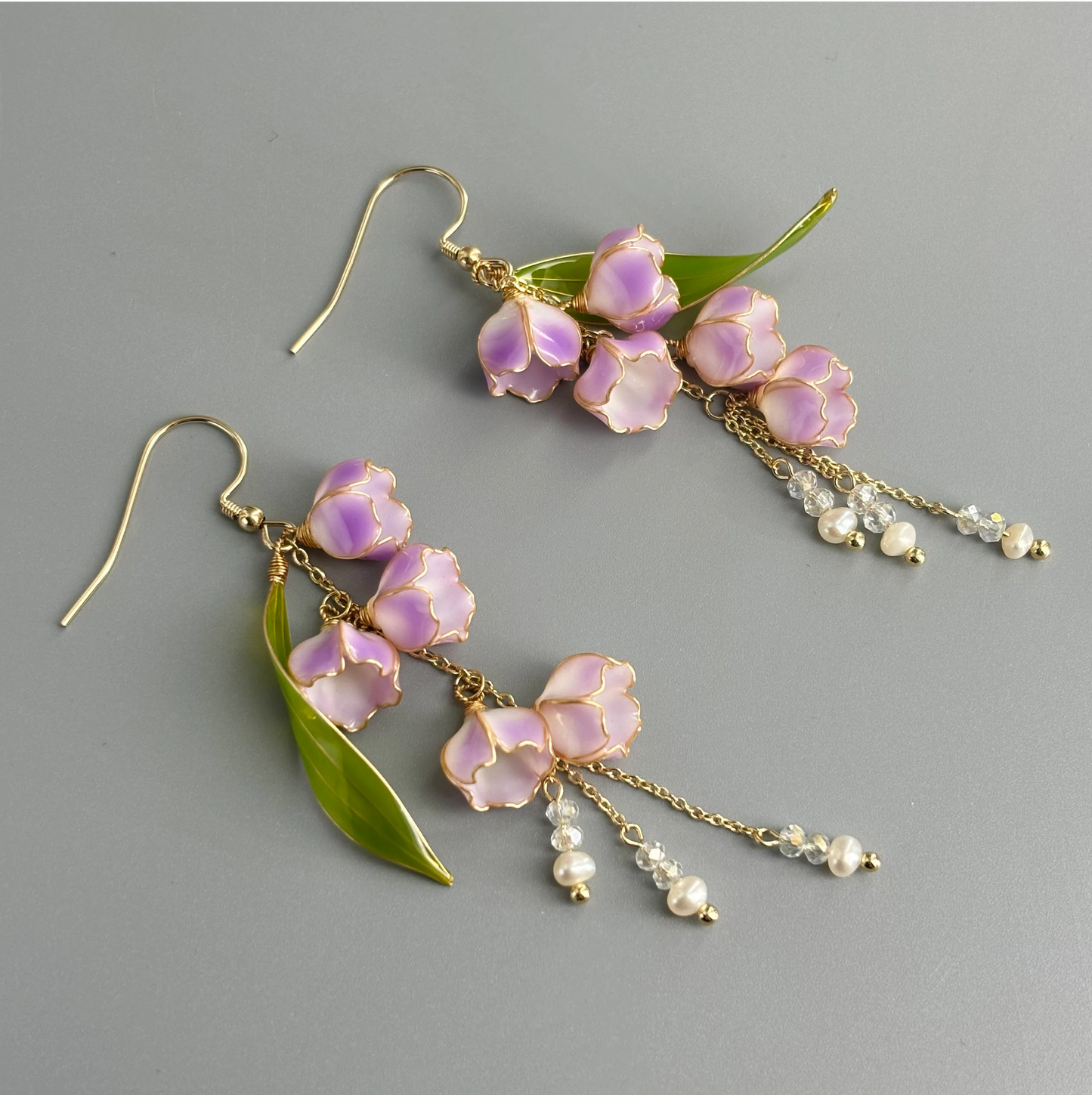 Lily of the Valley Floral Earrings, Cute Wire Wrapped Resin Dangle Drop Earrings, Nature Fairy Wedding Jewelry, Bridal Shower Gift for Her