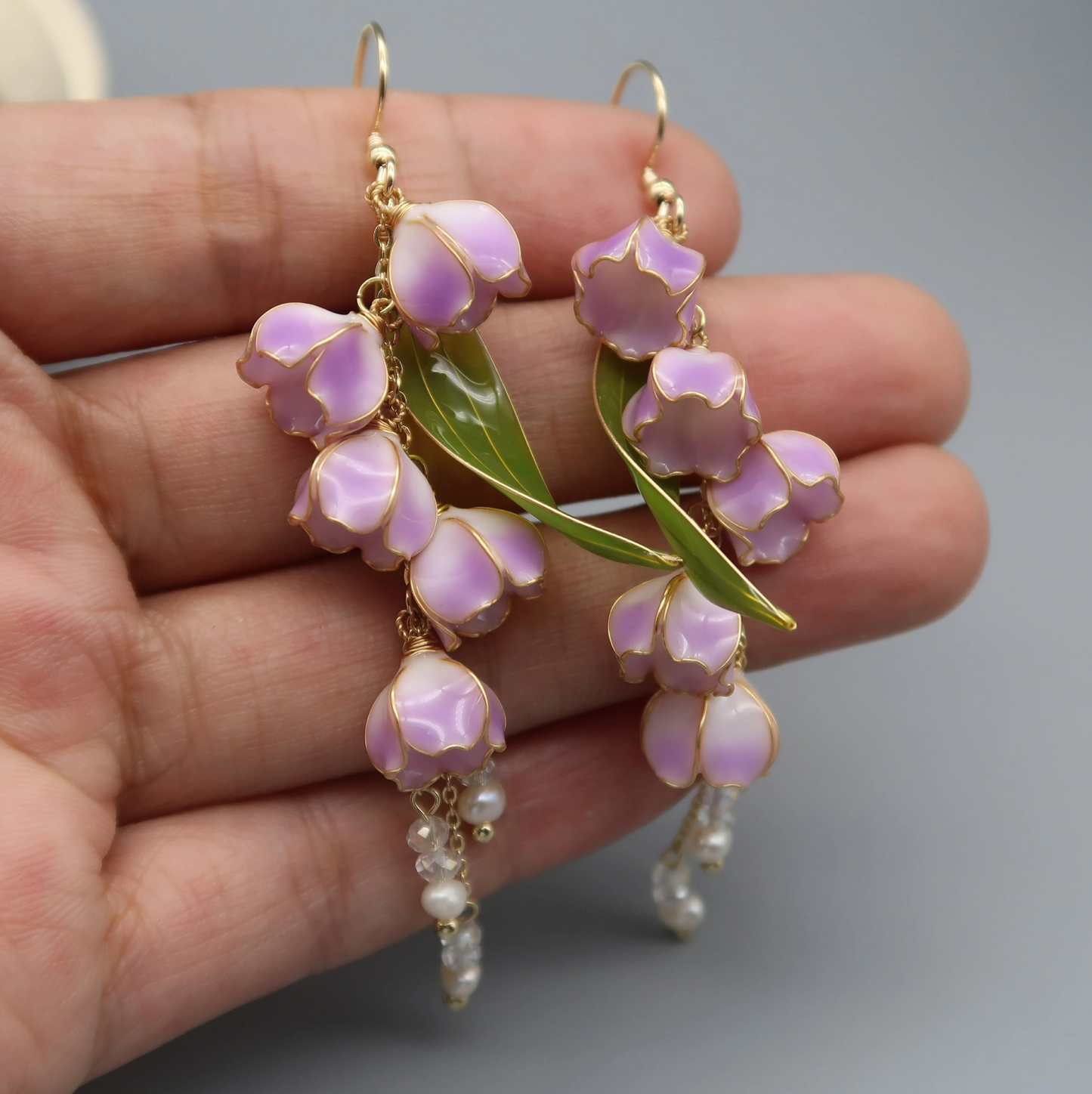 Lily of the Valley Floral Earrings, Cute Wire Wrapped Resin Dangle Drop Earrings, Nature Fairy Wedding Jewelry, Bridal Shower Gift for Her